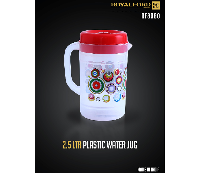 Royalford RF8980 2.5 Litre Plastic Water Jug - Clear & Red - Zoom Image 2