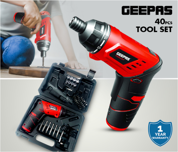 Geepas GSD0315C Cordless Quick Release Screw Driver Set - Red - Zoom Image 1