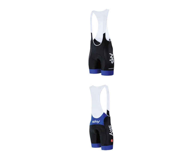 Mens Large Cycling Jersey Bib Set Full Zip Coolmax Polyester 9D Pad Sky Racing Team Design - Blue and Black - Zoom Image 3