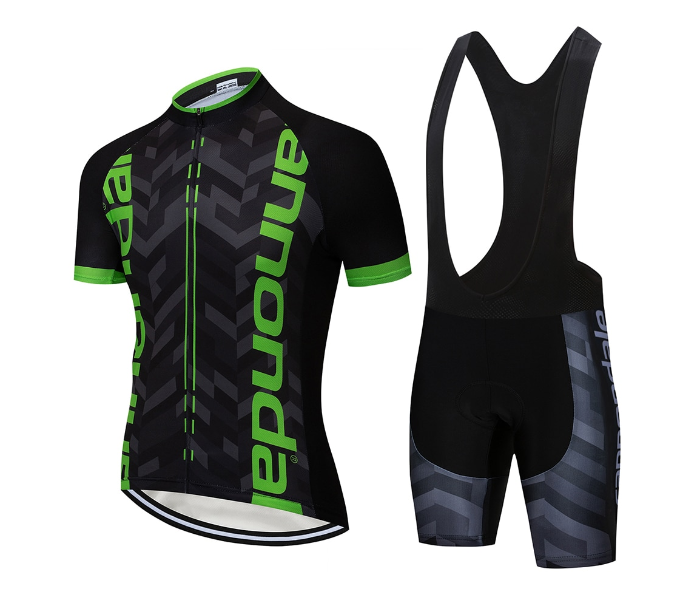 Mens XXL Cycling Jersey Bib Set Full Zip Coolmax Polyester 9D Pad Cannondale - Green and Black - Zoom Image 1