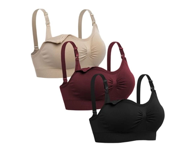 Pack of 3 Small Lataly Womens Seamless Nursing Bra Sleeping Maternity Bralette for Breastfeeding - Red,Beige and Black - Zoom Image 1