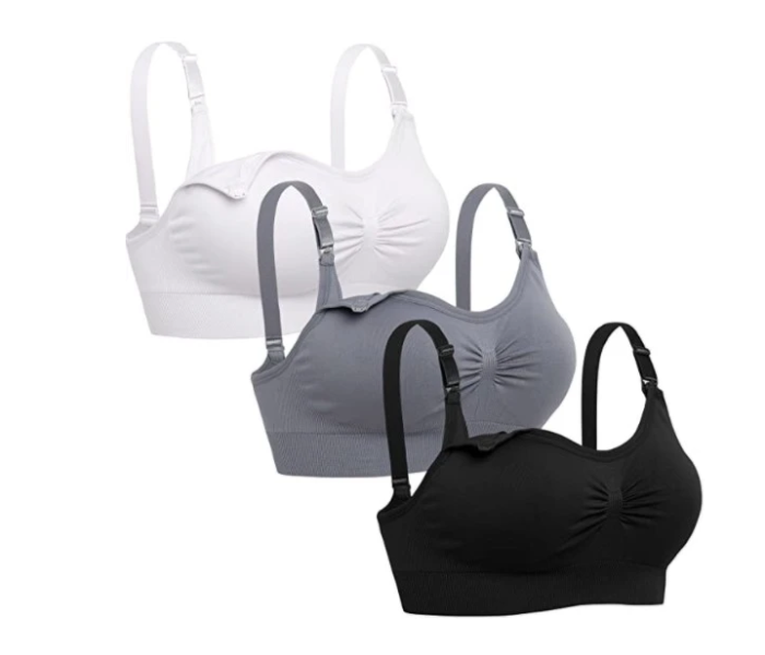 Pack of 3 Small Lataly Womens Seamless Nursing Bra Sleeping Maternity Bralette for Breastfeeding - Black,White and Grey - Zoom Image 1