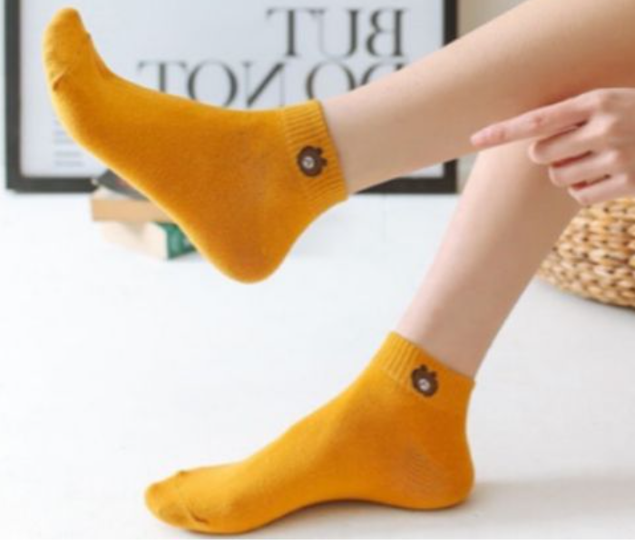 Pack of 5 Korean Printed Bear Ankle Breathable Socks Unisex Iconic Socks - Yellow - Zoom Image 2