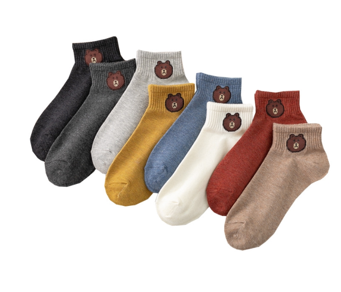 Pack of 5 Korean Printed Bear Ankle Breathable Socks Unisex Iconic Socks - Grey - Zoom Image 2