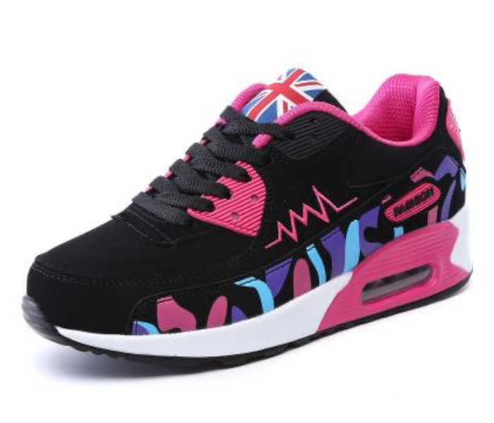 Leather Air Cushion EU-37 Sport Sneaker for Women - Black & Pink - Zoom Image