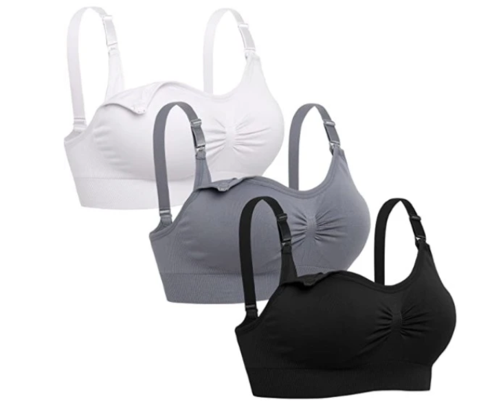 Pack of 3 Large Lataly Womens Seamless Nursing Bra Sleeping Maternity Bralette for Breastfeeding - Black,White and Grey - Zoom Image 1