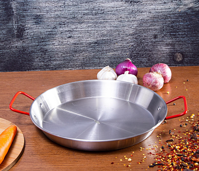 Royalford RFU9099 20cm Stainless Steel Paella Pan - Silver & Red - Zoom Image 1