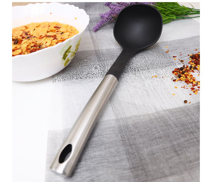 Royalford RF9481 Nylon Soup Spoon with Steel Handle - Black & Silver - Zoom Image 2