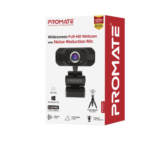 Promate ProCam-1 Widescreen Full-HD Webcam With Noise-Reduction Mic - Black - Zoom Image 4