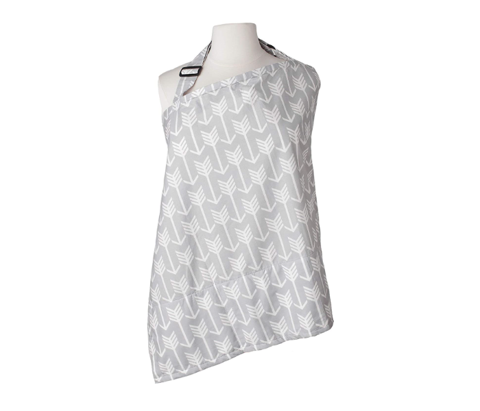 Nursing Cover with Sewn in Burp Cloth for Breastfeeding Infants - Grey and White - Zoom Image