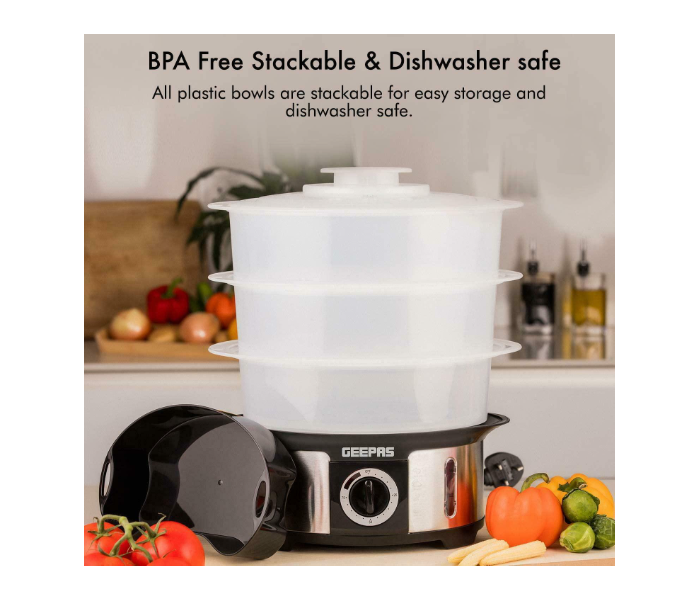 Geepas GFS63025UK 12 Litre Food Steamer - Black and Silver - Zoom Image 7