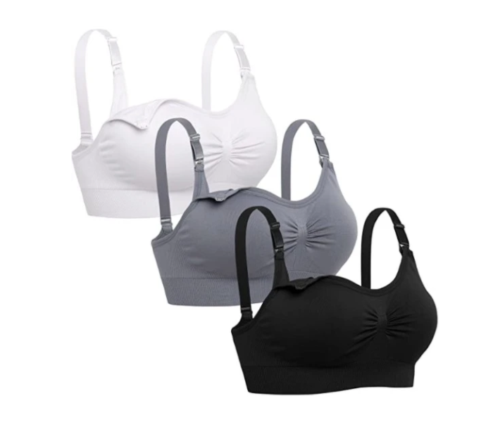 Pack of 3 Extra Large Lataly Womens Seamless Nursing Bra Sleeping Maternity Bralette for Breastfeeding - Black,White and Grey - Zoom Image 1