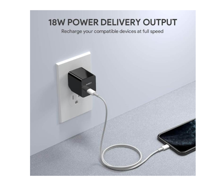 Aukey Y18 18W Power Delivery Wall Charger - Black - Zoom Image 2