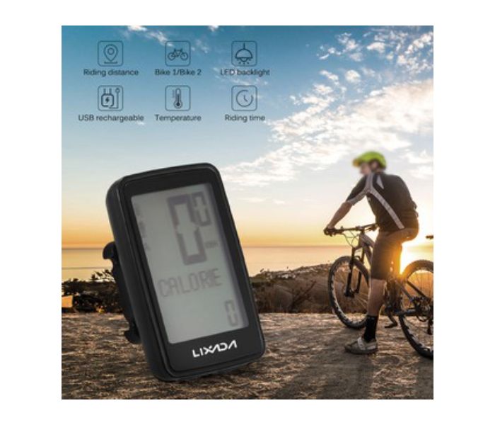 Lixada 14 Functions USB Rechargeable Wireless Cycling Computer Bicycle Speedometer - Black - Zoom Image 3