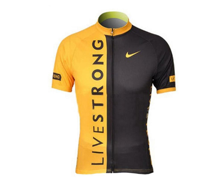 Mens Medium Cycling Jersey Set Full Zip Coolmax Polyester 9D Pad Nike Livestrong Design - Black and Yellow - Zoom Image 1