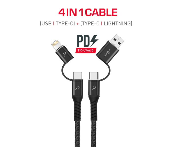 Trands TR-CA676 4 In 1 Cable USB and Type C Type C and Lightning Cable - Black - Zoom Image 2