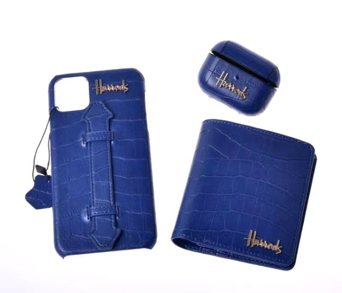 Harrods H6004 3 in 1 Leather Case Set For iPhone 11 Pro Max - Blue - Zoom Image