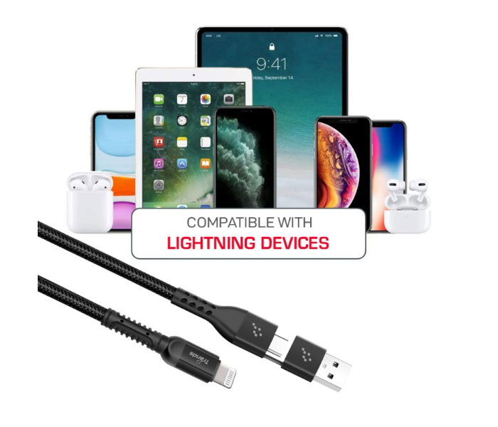 Trands TR-CA558 2 In 1 Lightning to Type-C and USB Cable-Black - Zoom Image 3