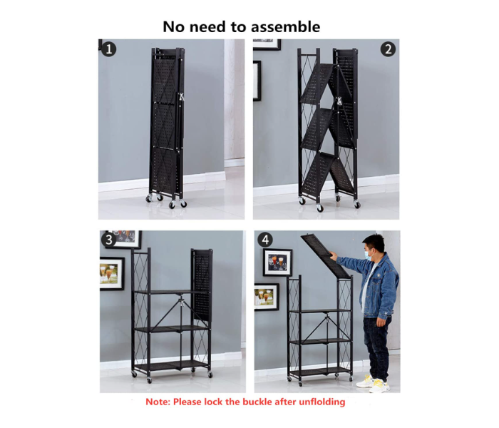 Folding Storage Shelf Metal Rack with Rolling Wheel - Black - Zoom Image 5