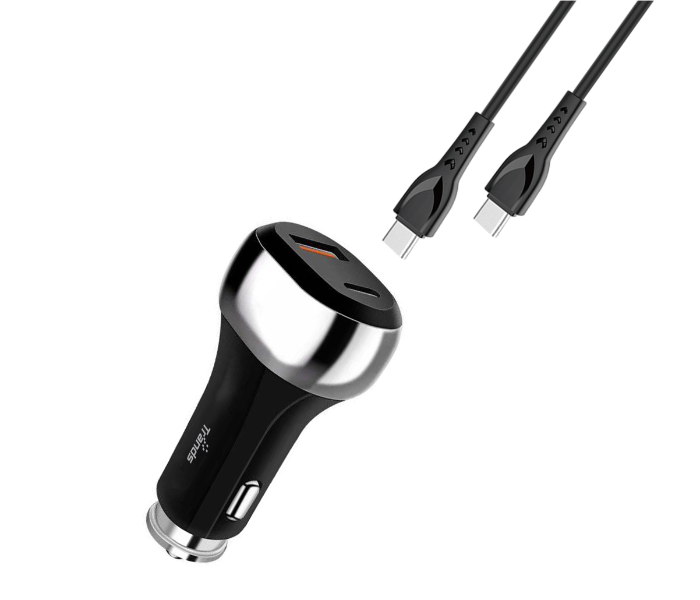 Trands TR-AD6519 1 Meter Type-C to Type-C Cable Car Charger - Black - Zoom Image 1