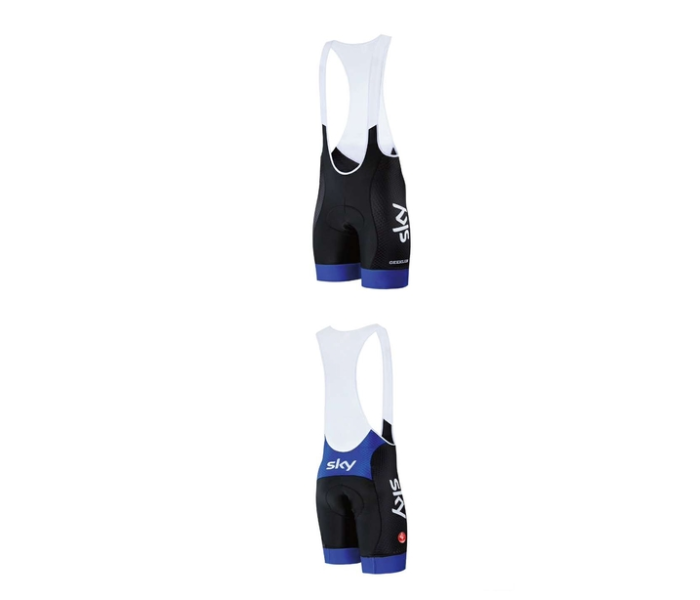 Mens Medium Cycling Jersey Bib Set Full Zip Coolmax Polyester 9D Pad Sky Racing Team Design - Blue and Black - Zoom Image 3