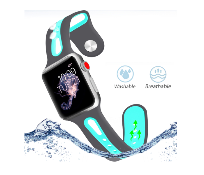 Promate HIPSTER-42SM 42mm Silicone Watch Strap for Apple Watch Series - Grey and Turquoise - Zoom Image 3