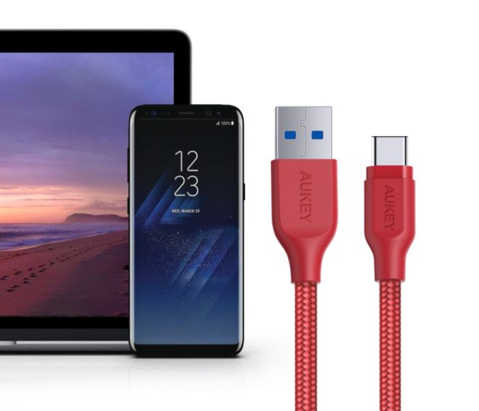 Aukey 2 Meter Aluminum Head USB Type C Braided Cable - Red - Zoom Image 4