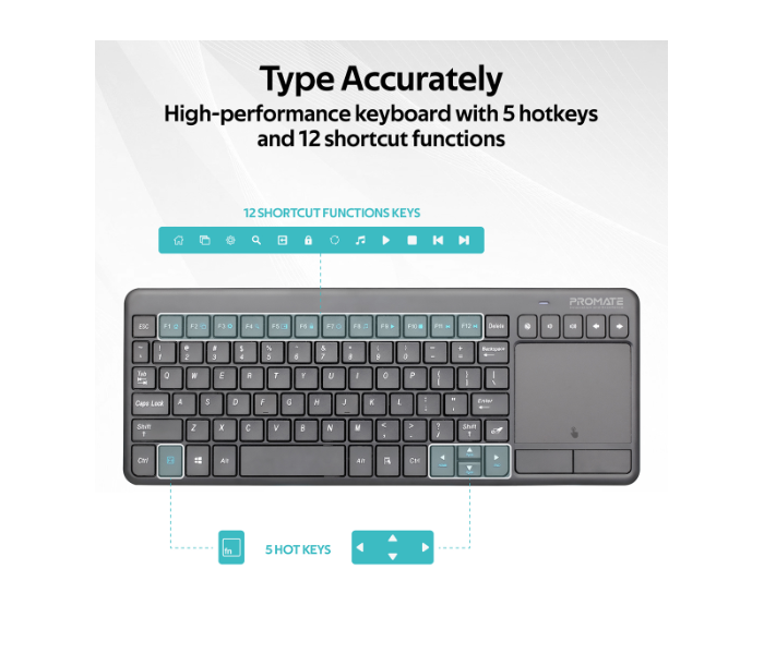 Promate Wireless English Keyboard with Touchpad - Black - Zoom Image 6