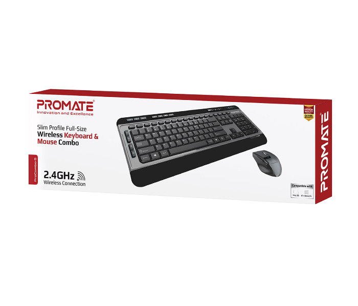 Promate ProCombo-9 English Wireless Keyboard and Mouse Combo - Black - Zoom Image 6