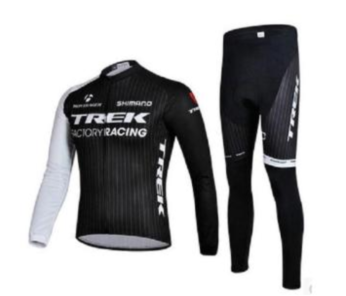 Mens Small Long Sleeve Cycling Jersey Set Full Zip Coolmax Polyester 9D Pad Trek Design - Black - Zoom Image 1