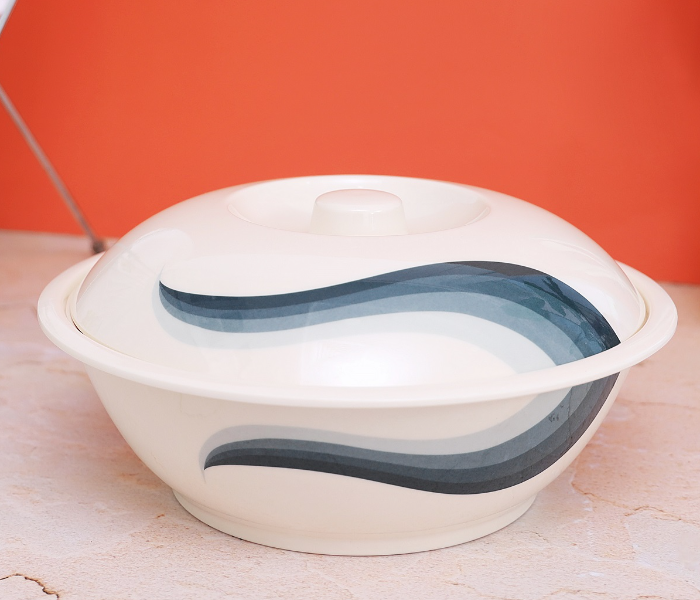 Royalford RF8033 9-inch Melamine Ware Super Rays Bowl with Lid - Ivory & Blue - Zoom Image 1