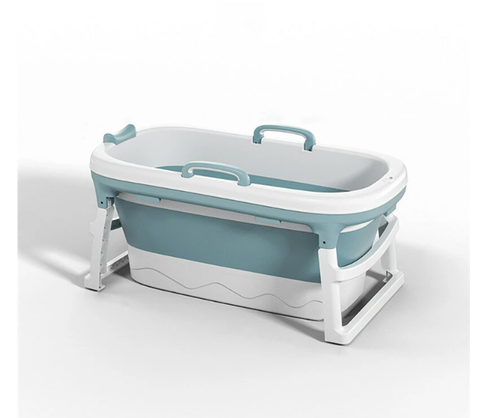 Thickened Adult Childrens Folding Bathtub Bath Barrel -  Blue and White - Zoom Image 1