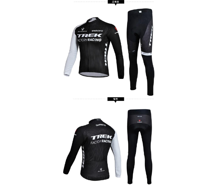 Mens XXL Long Sleeve Cycling Jersey Set Full Zip Coolmax Polyester 9D Pad Trek Design - Black - Zoom Image 2