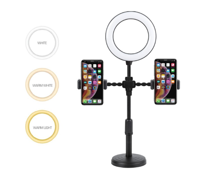 Trands TR-ST971 Desktop Stand with Selfie LED Ring Light - Black - Zoom Image 1