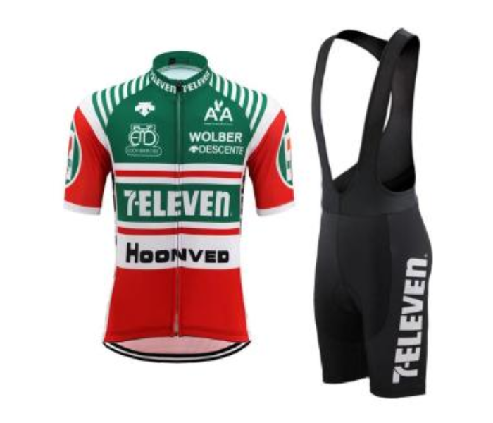 Retro Design Coolmax Polyester Full Zipper 9D Pad 711 Mens Large Cycling Jersey Set - Red and Green - Zoom Image 1