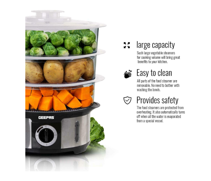 Geepas GFS63025UK 12 Litre Food Steamer - Black and Silver - Zoom Image 3