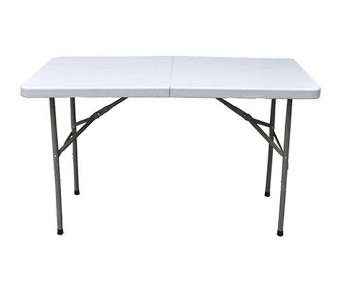 Fold in Half Banquet Portable Rectangle Folding Table with Handle - White and Grey - Zoom Image 1