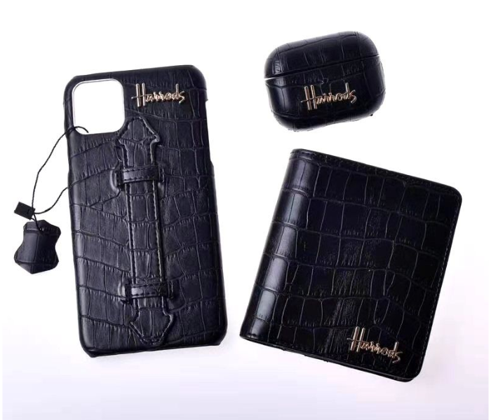 Harrods H1001 3 in 1 Leather Case Set For iPhone 12 - Black - Zoom Image