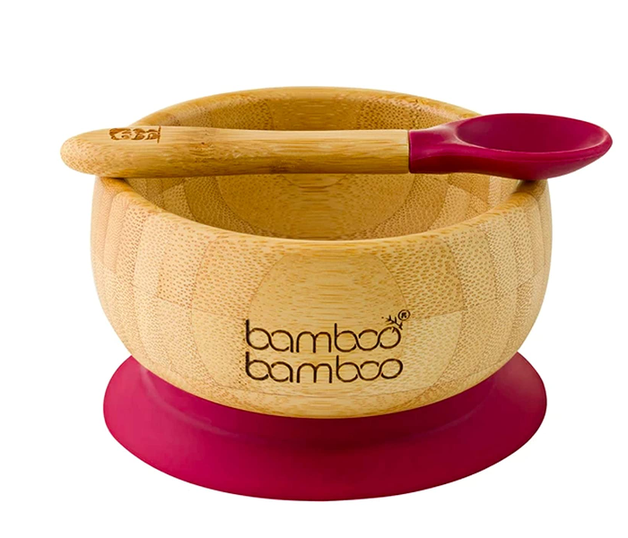 Bamboo Baby Suction Bowl and Spoon Set - Red - Zoom Image