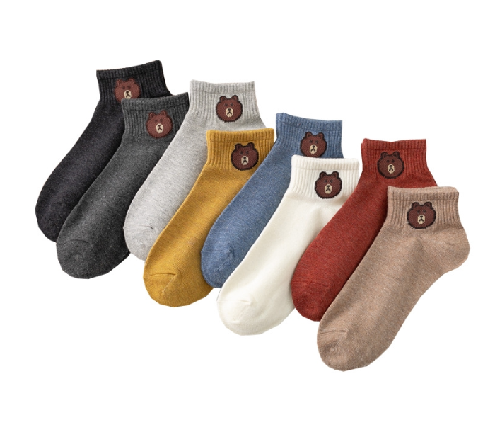 Pack of 5 Korean Printed Bear Ankle Breathable Socks Unisex Iconic Socks - White - Zoom Image 2