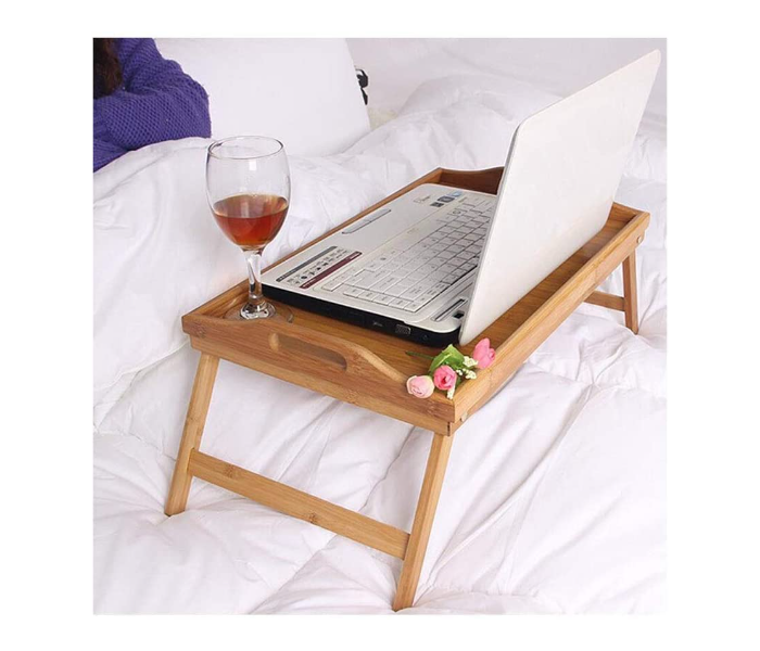 Bamboo Lazy Small Desk Student Laptop Folding Table - Wooden - Zoom Image 4