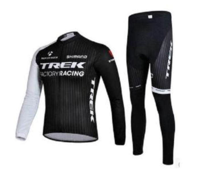 Mens Medium Long Sleeve Cycling Jersey Set Full Zip Coolmax Polyester 9D Pad Trek Design - Black - Zoom Image 1