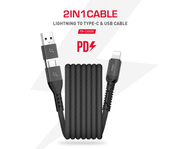 Trands TR-CA558 2 In 1 Lightning to Type-C and USB Cable-Black - Zoom Image 2