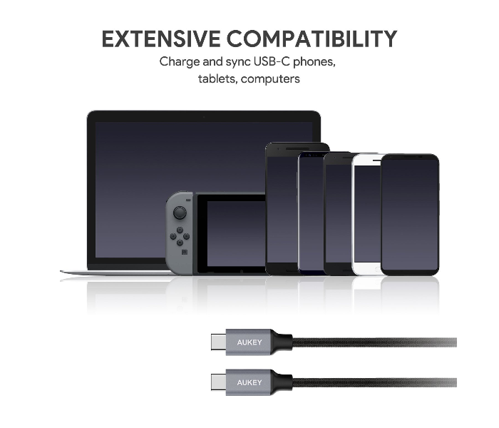 Aukey 2 Meter USB 2.0 USB-C to USB-C Cable - Grey - Zoom Image 3