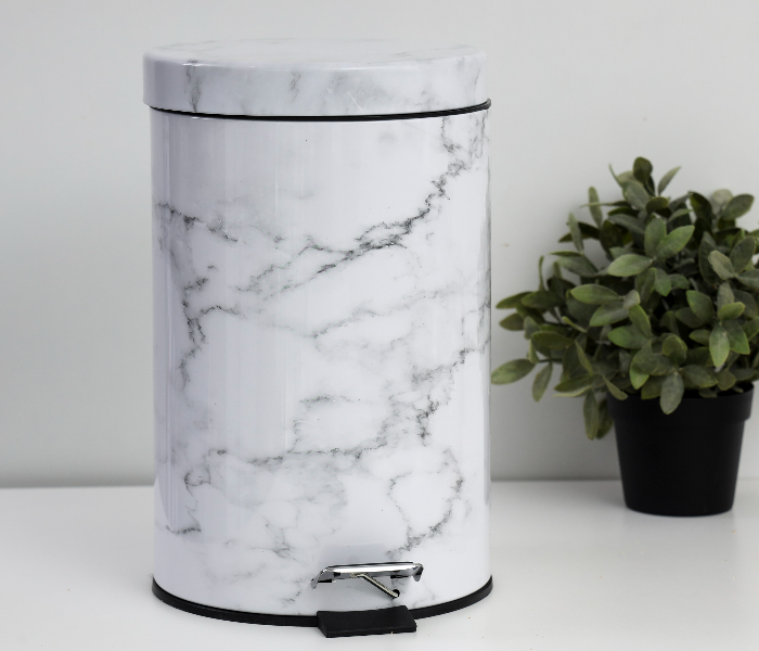 Royalford RF9582 7 Litre Marble Design Dust Bin - White & Grey - Zoom Image 2