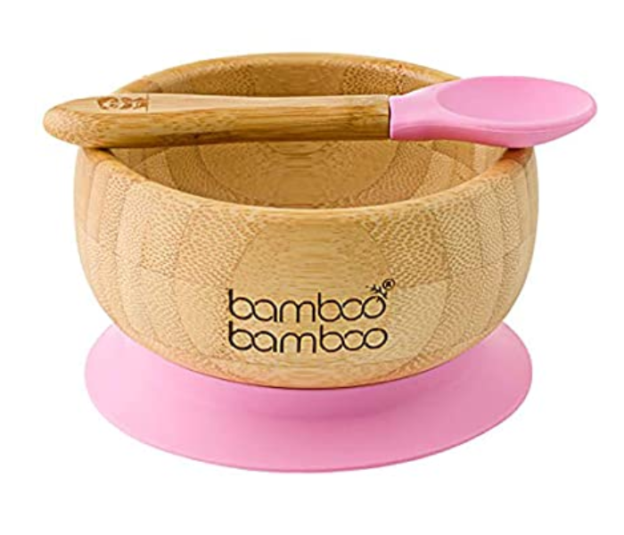 Bamboo Baby Suction Bowl and Spoon Set - Pink - Zoom Image