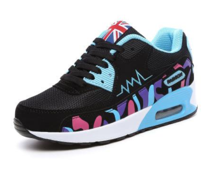 Leather Air Cushion EU-37 Sport Sneaker for Women - Black & Blue - Zoom Image