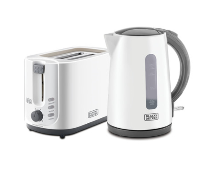 Black and Decker MBF70-B5 Breakfast Set with 1.7 Liter Electric Kettle and 2 Slice Bread Toaster - White and Grey - Zoom Image