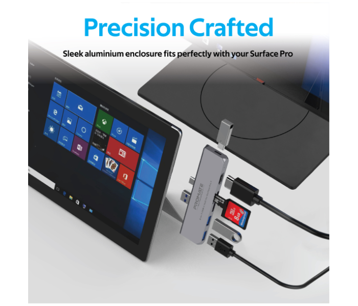 Promate Surfacehub-7 Usb-C Hub For Microsoft Surface Pro 8 - Grey - Zoom Image 4