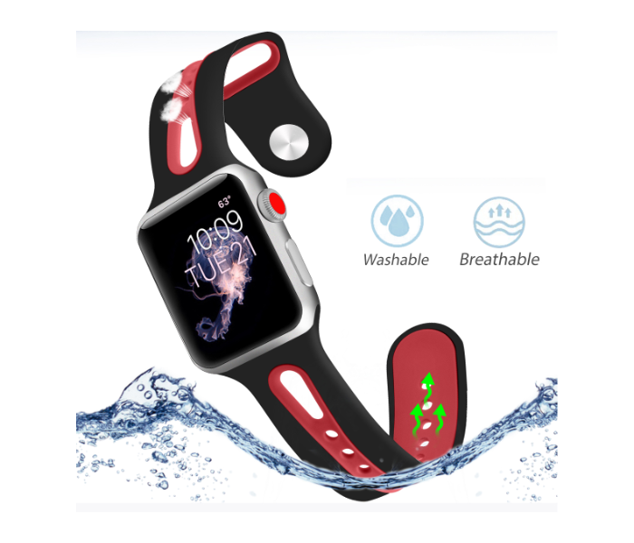 Promate HIPSTER-42ML 42mm Silicone Watch Strap for Apple Watch Series - Black and Red - Zoom Image 3